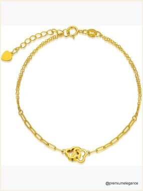 18kt Gold Four Leaf Flower Link Bracelet, 6.5-7.5 inch, Durable
